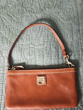 Dooney & Bourke Cognac Pebbled Leather Wristlet with Gold Hardware